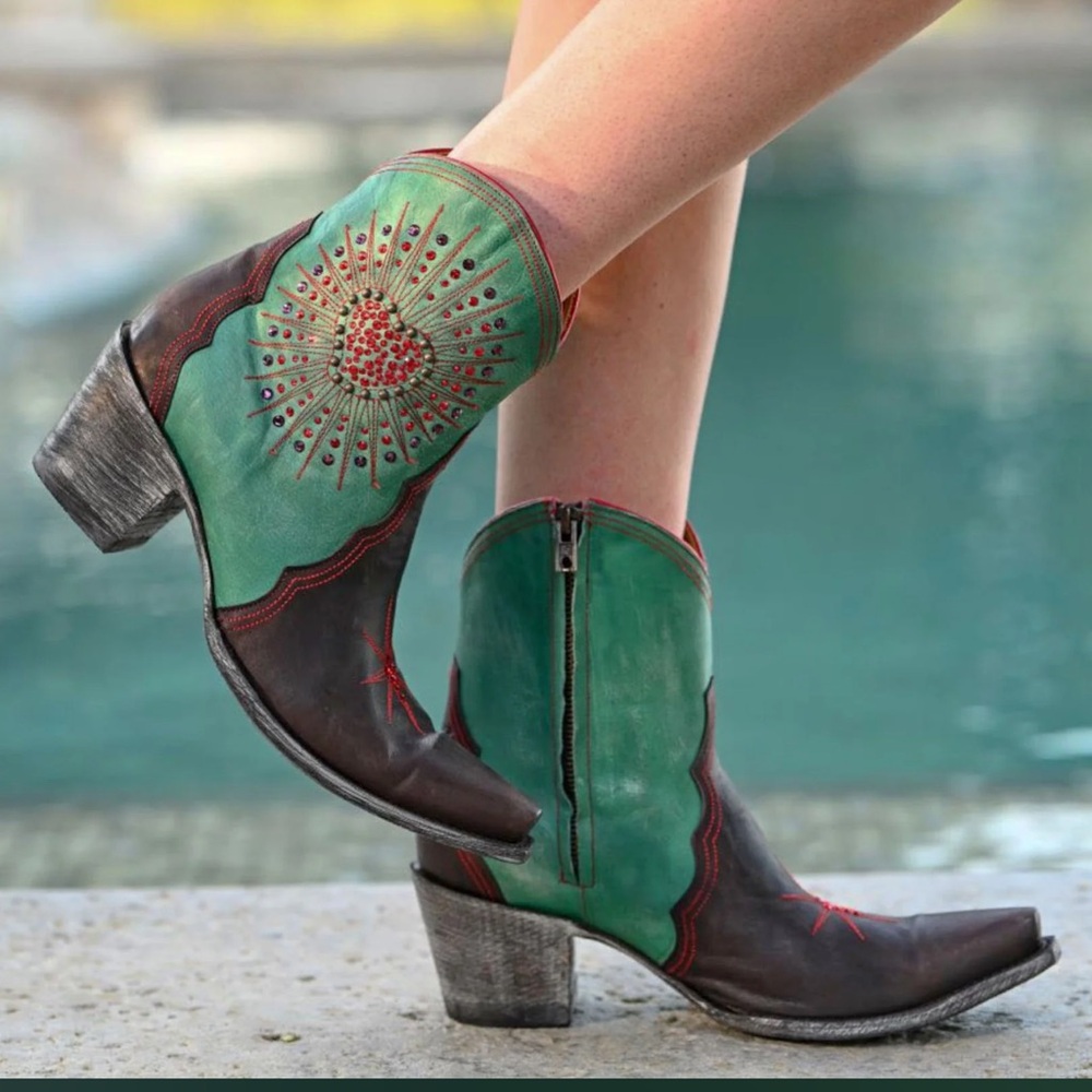 Old Gringo turquoise brown crystal heart star boots RTL 595 7.5 NIB - Picture 10 of 10